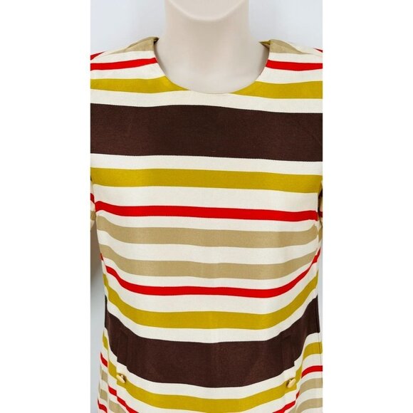 J. McLaughlin Stripe Dress Jewel Neck Color Block Stripe SZ 10 Fall Tones - Picture 4 of 14